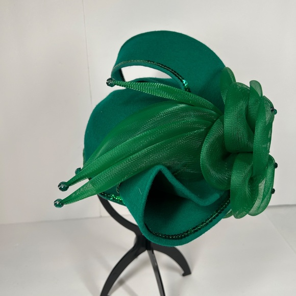 Deborah New York Hat Green 7” VTG Wool USA Sequence Tea Party Church Christmas - Picture 13 of 14